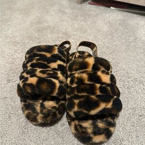 UGG Leopard Print Fuzzy Slippers